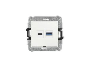 ICON Mechanizm ładowarki USB podwójnej USB C + USB A, 30W max., bez pola opisowego biały mat 25ICUSBBO-10