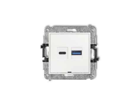 ICON Mechanizm ładowarki USB podwójnej USB C + USB A, 30W max., bez pola opisowego biały mat 25ICUSBBO-10