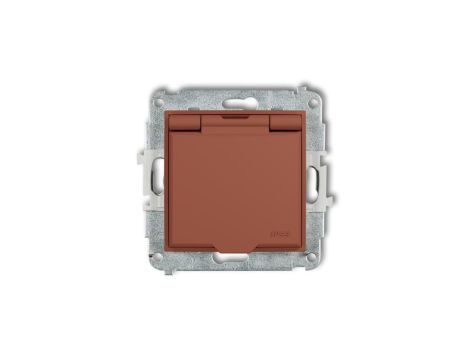 ICON Mechanizm gniazda bryzgoszczelnego z uziemieniem 2P+Z (klapka terakota, przesłony torów prądowych) terakota 63IGPB-1zp