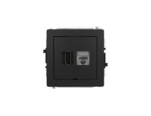 DECO Mechanizm gniazda HDMI 2.1, 8K + gniazda 1xRJ45, kat. 8, ekranowany, 8-stykowy, bez pola opisowego czarny mat 12DGHKBO-88