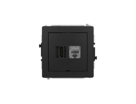 DECO Mechanizm gniazda HDMI 2.1, 8K + gniazda 1xRJ45, kat. 8, ekranowany, 8-stykowy, bez pola opisowego czarny mat 12DGHKBO-88