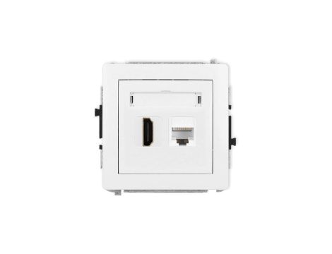 DECO Mechanizm gniazda pojedynczego HDMI 2.1, 8K + gniazda komp. poj. 1xRJ45, kat. 6A, 8-stykowy biały mat 25DGHK-86A
