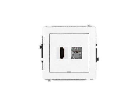 DECO Mechanizm gniazda HDMI 2.0, 4K + gniazda 1xRJ45, kat. 6, ekranowany, 8-stykowy, bez pola opisowego biały mat 25DGHKBO-46