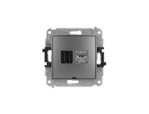 MINI Mechanizm gniazda HDMI 2.0, 4K + gniazda 1xRJ45, kat. 6, ekranowany, 8-stykowy, bez pola opisowego grafitowy 11MGHKBO-46