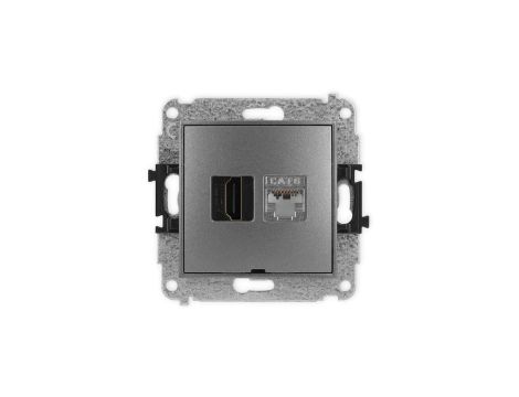 MINI Mechanizm gniazda HDMI 2.0, 4K + gniazda 1xRJ45, kat. 6, ekranowany, 8-stykowy, bez pola opisowego grafitowy 11MGHKBO-46