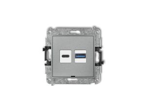 ICON Mechanizm ładowarki USB podwójnej USB C + USB A, 30W max., bez pola opisowego srebrny metalik 7ICUSBBO-10