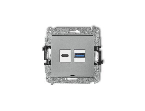 ICON Mechanizm ładowarki USB podwójnej USB C + USB A, 30W max., bez pola opisowego srebrny metalik 7ICUSBBO-10