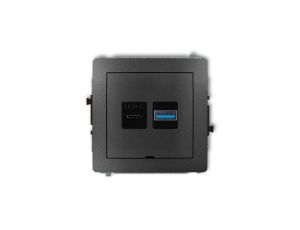 DECO Mechanizm ładowarki USB podwójnej USB C + USB A, 30W max., bez pola opisowego grafitowy 11DCUSBBO-10