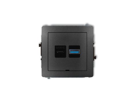 DECO Mechanizm ładowarki USB podwójnej USB C + USB A, 30W max., bez pola opisowego grafitowy 11DCUSBBO-10
