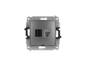 MINI Mechanizm gniazda HDMI 2.1, 8K + gniazda 1xRJ45, kat. 8, ekranowany, 8-stykowy, bez pola opisowego grafitowy 11MGHKBO-88