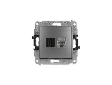 MINI Mechanizm gniazda HDMI 2.1, 8K + gniazda 1xRJ45, kat. 8, ekranowany, 8-stykowy, bez pola opisowego grafitowy 11MGHKBO-88