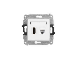 MINI Mechanizm gniazda pojedynczego HDMI 2.0, 4K + gniazda komp. poj. 1xRJ45, kat. 6A, 8-stykowy biały mat 25MGHK-46A