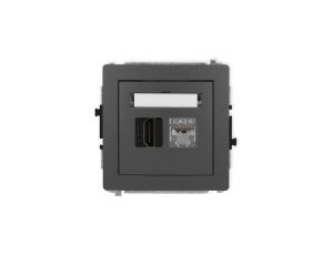 DECO Mechanizm gniazda HDMI 2.0, 4K + gniazda komp. poj. 1xRJ45, kat. 6, ekranowany, 8-stykowy grafitowy mat 28DGHK-46