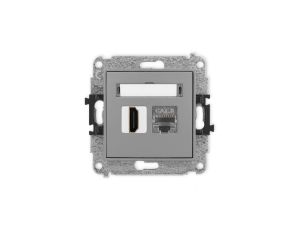 ICON Mechanizm gniazda pojedynczego HDMI 2.1, 8K + gniazda komp. poj. 1xRJ45, kat. 8, ekranowany, 8-stykowy szary mat 27IGHK-88