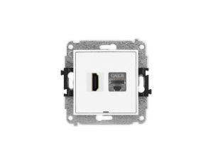 MINI Mechanizm gniazda HDMI 2.1, 8K + gniazda 1xRJ45, kat. 8, ekranowany, 8-stykowy, bez pola opisowego biały mat 25MGHKBO-88