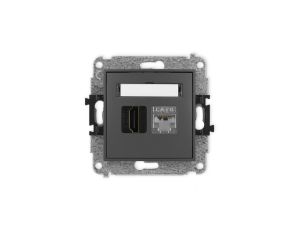 ICON Mechanizm gniazda HDMI 2.0, 4K + gniazda komp. poj. 1xRJ45, kat. 6, ekranowany, 8-stykowy grafitowy mat 28IGHK-46