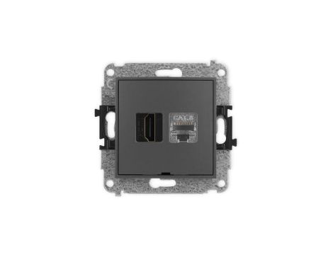 ICON Mechanizm gniazda HDMI 2.1, 8K + gniazda 1xRJ45, kat. 8, ekranowany, 8-stykowy, bez opisu grafitowy mat 28IGHKBO-88