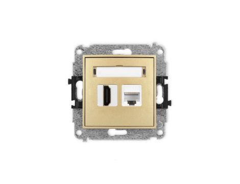 MINI Mechanizm gniazda pojedynczego HDMI 2.1, 8K + gniazda komp. poj. 1xRJ45, kat. 6A, 8-stykowy złoty 29MGHK-86A