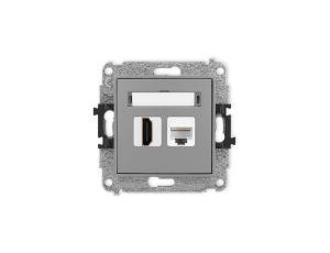 ICON Mechanizm gniazda pojedynczego HDMI 2.0, 4K + gniazda komp. poj. 1xRJ45, kat. 6A, 8-stykowy szary mat 27IGHK-46A