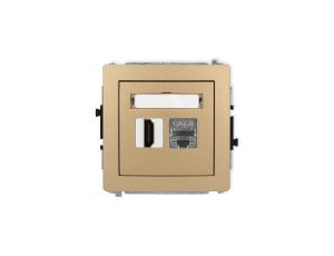 DECO Mechanizm gniazda HDMI 2.1, 8K + gniazda komp. poj. 1xRJ45, kat. 8, ekranowany, 8-stykowy złoty metalik 8DGHK-88