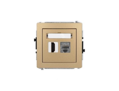 DECO Mechanizm gniazda HDMI 2.1, 8K + gniazda komp. poj. 1xRJ45, kat. 8, ekranowany, 8-stykowy złoty metalik 8DGHK-88