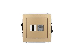 DECO Mechanizm gniazda HDMI 2.0, 4K + gniazda 1xRJ45, kat. 6, ekranowany, 8-stykowy, bez pola opisowego złoty metalik 8DGHKBO-46