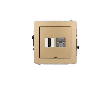 DECO Mechanizm gniazda HDMI 2.0, 4K + gniazda 1xRJ45, kat. 6, ekranowany, 8-stykowy, bez pola opisowego złoty metalik 8DGHKBO-46