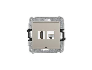 ICON Mechanizm gniazda HDMI 2.0, 4K + gniazda komp. poj. 1xRJ45, kat. 6A, 8-stykowy, bez pola opisowego taupe 60IGHKBO-46A