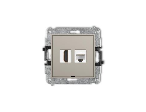 ICON Mechanizm gniazda HDMI 2.0, 4K + gniazda komp. poj. 1xRJ45, kat. 6A, 8-stykowy, bez pola opisowego taupe 60IGHKBO-46A