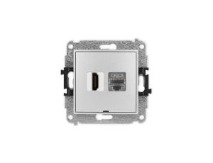 MINI Mechanizm gniazda HDMI 2.1, 8K + gniazda 1xRJ45, kat. 8, ekranowany, 8-stykowy, bez opisu srebrny metalik 7MGHKBO-88