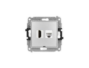 MINI Mechanizm gniazda HDMI 2.0, 4K + gniazda 1xRJ45, kat. 6A, 8-stykowy, bez pola opisowego srebrny metalik 7MGHKBO-46A
