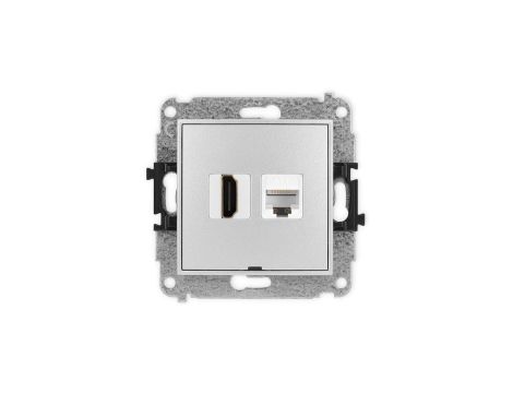 MINI Mechanizm gniazda HDMI 2.0, 4K + gniazda 1xRJ45, kat. 6A, 8-stykowy, bez pola opisowego srebrny metalik 7MGHKBO-46A