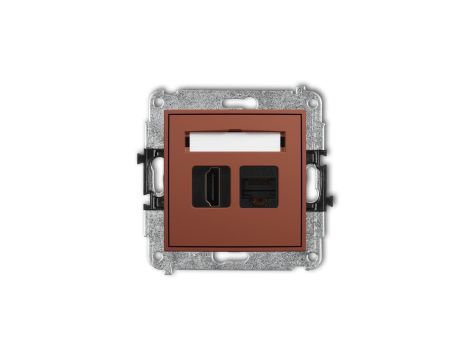 MINI Mechanizm gniazda pojedynczego HDMI 2.0, 4K + gniazda komp. poj. 1xRJ45, kat. 6A, 8-stykowy terakota 63MGHK-46A