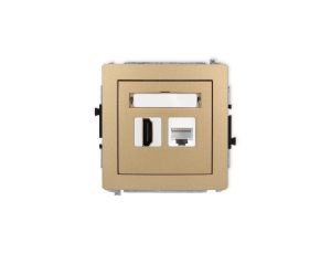 DECO Mechanizm gniazda pojedynczego HDMI 2.1, 8K + gniazda komp. poj. 1xRJ45, kat. 6A, 8-stykowy złoty metalik 8DGHK-86A