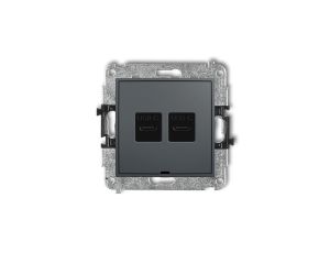 ICON Mechanizm ładowarki USB podwójnej 2xUSB C, 30W max., bez pola opisowego grafitowy mat 28ICUSBBO-9