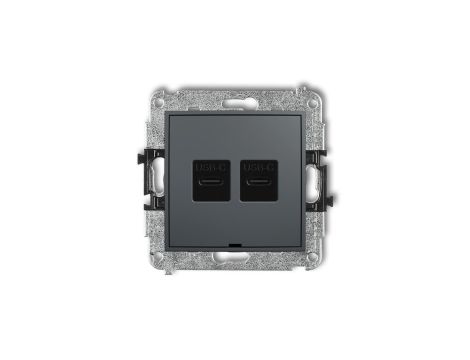 ICON Mechanizm ładowarki USB podwójnej 2xUSB C, 30W max., bez pola opisowego grafitowy mat 28ICUSBBO-9