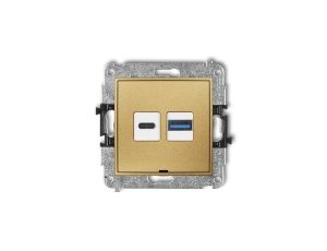 MINI Mechanizm ładowarki USB podwójnej USB C + USB A, 30W max., bez pola opisowego złoty 29MCUSBBO-10