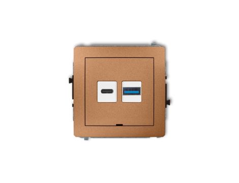 DECO Mechanizm ładowarki USB podwójnej USB C + USB A, 30W max., bez pola opisowego złoty metalik 8DCUSBBO-10