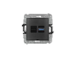 MINI Mechanizm ładowarki USB podwójnej USB C + USB A, 30W max., bez pola opisowego grafitowy 11MCUSBBO-10