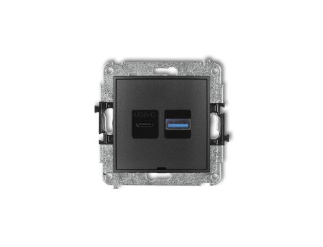 MINI Mechanizm ładowarki USB podwójnej USB C + USB A, 30W max., bez pola opisowego grafitowy 11MCUSBBO-10