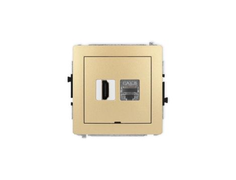 DECO Mechanizm gniazda HDMI 2.1, 8K + gniazda 1xRJ45, kat. 8, ekranowany, 8-stykowy, bez pola opisowego złoty 29DGHKBO-88