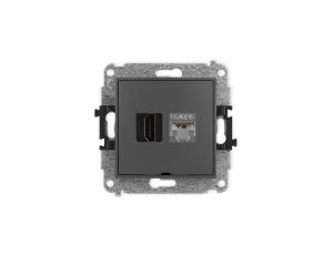 ICON Mechanizm gniazda HDMI 2.0, 4K + gniazda 1xRJ45, kat. 6, ekranowany, 8-stykowy, bez opisu grafitowy mat 28IGHKBO-46