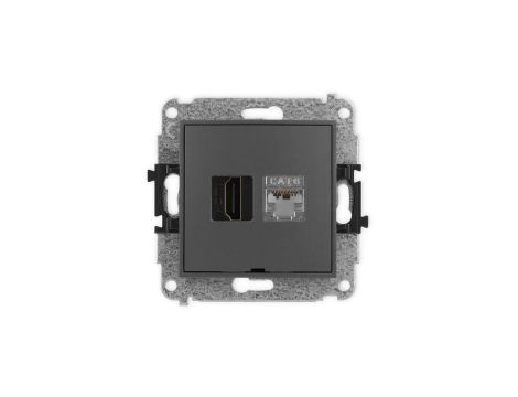 ICON Mechanizm gniazda HDMI 2.0, 4K + gniazda 1xRJ45, kat. 6, ekranowany, 8-stykowy, bez opisu grafitowy mat 28IGHKBO-46