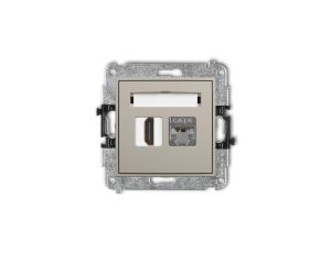 MINI Mechanizm gniazda pojedynczego HDMI 2.0, 4K + gniazda komp. poj. 1xRJ45, kat. 6, ekranowany, 8-stykowy taupe 60MGHK-46