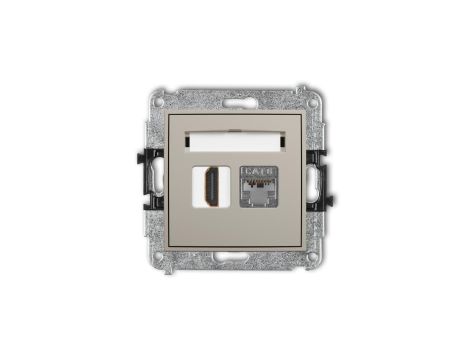 MINI Mechanizm gniazda pojedynczego HDMI 2.0, 4K + gniazda komp. poj. 1xRJ45, kat. 6, ekranowany, 8-stykowy taupe 60MGHK-46
