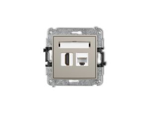 ICON Mechanizm gniazda pojedynczego HDMI 2.0, 4K + gniazda komp. poj. 1xRJ45, kat. 6A, 8-stykowy taupe 60IGHK-46A