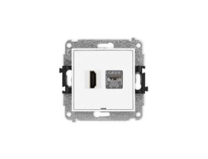 MINI Mechanizm gniazda HDMI 2.0, 4K + gniazda 1xRJ45, kat. 6, ekranowany, 8-stykowy, bez pola opisowego biały mat 25MGHKBO-46
