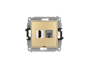 ICON Mechanizm gniazda HDMI 2.1, 8K + gniazda 1xRJ45, kat. 8, ekranowany, 8-stykowy, bez pola opisowego złoty 29IGHKBO-88