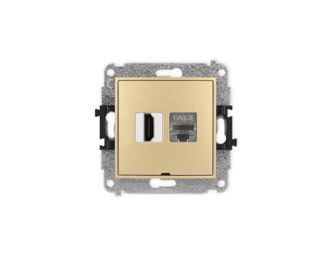 ICON Mechanizm gniazda HDMI 2.1, 8K + gniazda 1xRJ45, kat. 8, ekranowany, 8-stykowy, bez pola opisowego złoty 29IGHKBO-88