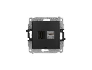 ICON Mechanizm gniazda HDMI 2.0, 4K + gniazda 1xRJ45, kat. 6, ekranowany, 8-stykowy, bez pola opisowego czarny mat 12IGHKBO-46